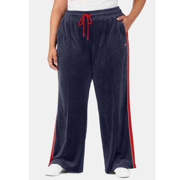 Fila Women's Valery Mid Rise Drawstring Velour Pants Blue Size 2X - Picture 1 of 6